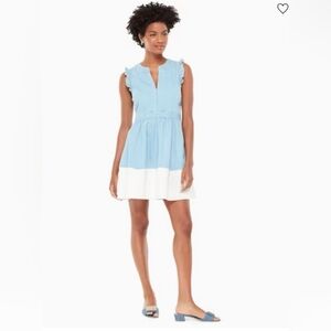 Kate Spade s12 denim v neck summer dress w pockets blue / white